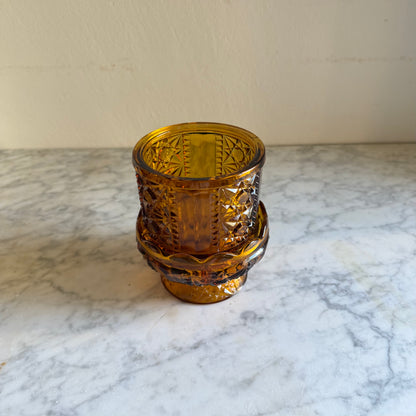 Vintage Indiana Glass Amber Fairy Lamp | Stars & Bars Pattern