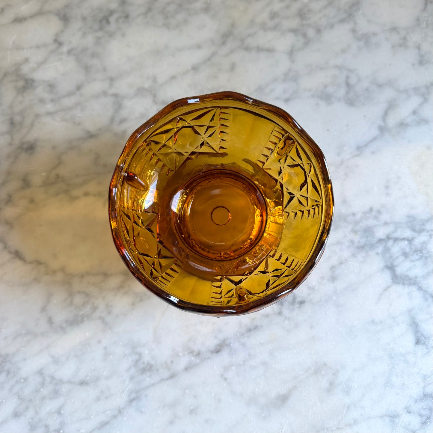 Vintage Indiana Glass Amber Fairy Lamp | Stars & Bars Pattern