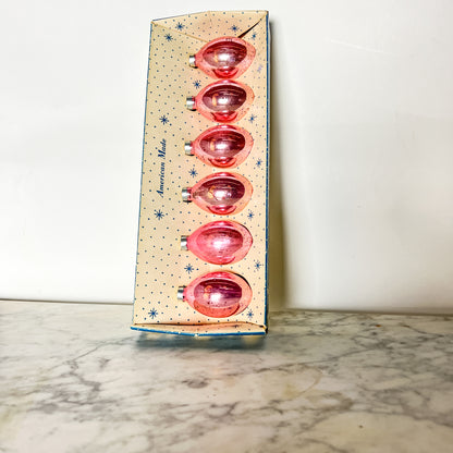 Vintage 50's Paragon Pink Glass Christmas Ornaments in Original Box