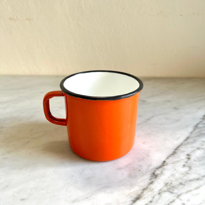 Pair of Red & Orange Enamel Coffee Mugs