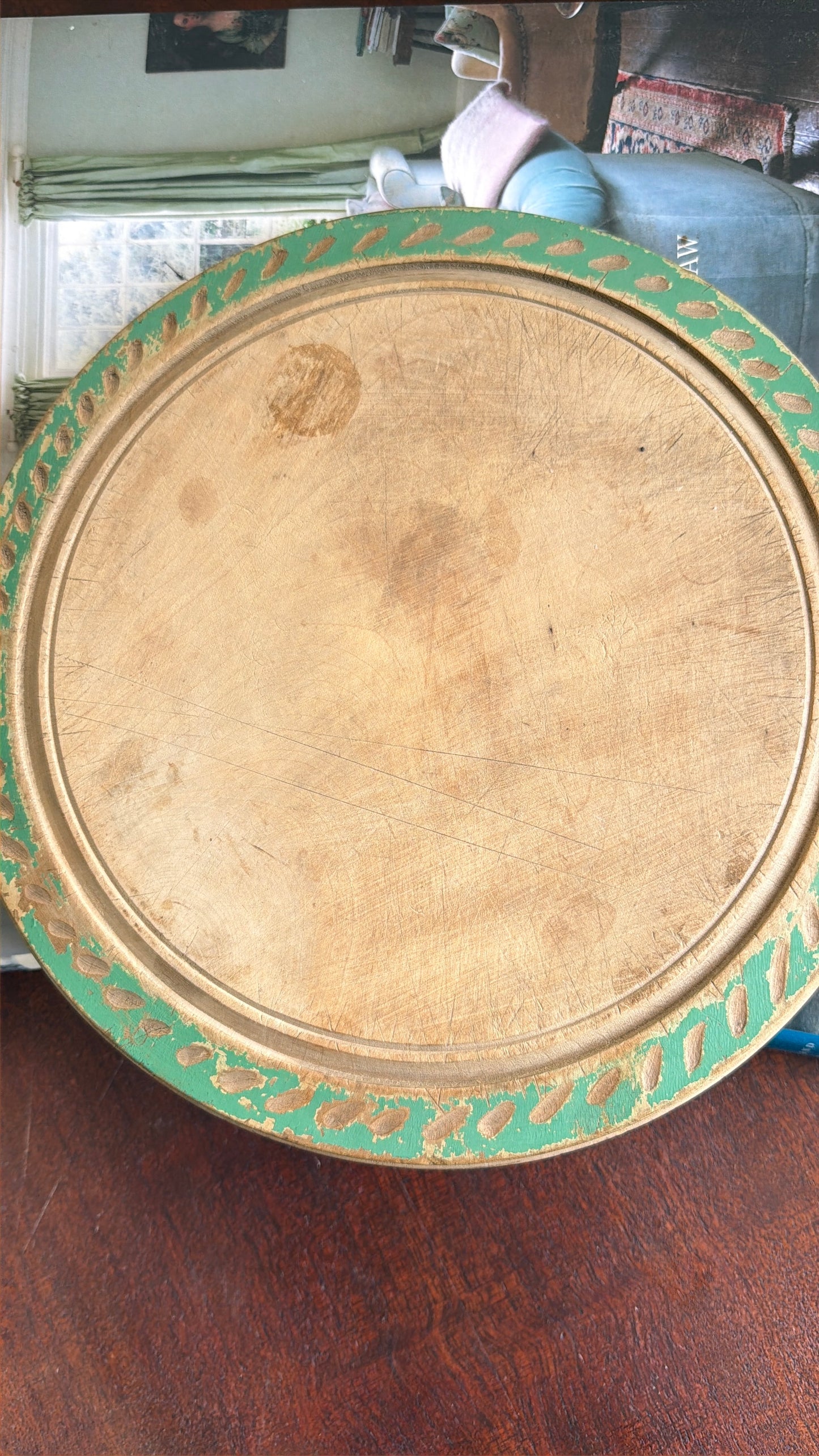 Vintage English Bread Board with Green Band