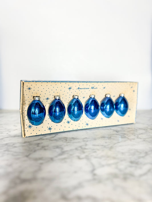 Vintage 50's Paragon Blue Glass Christmas Ornaments in Original Box