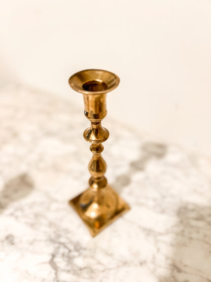 Pair of Vintage Brass Candlestick Holders – Square Base Mid-Century Decor