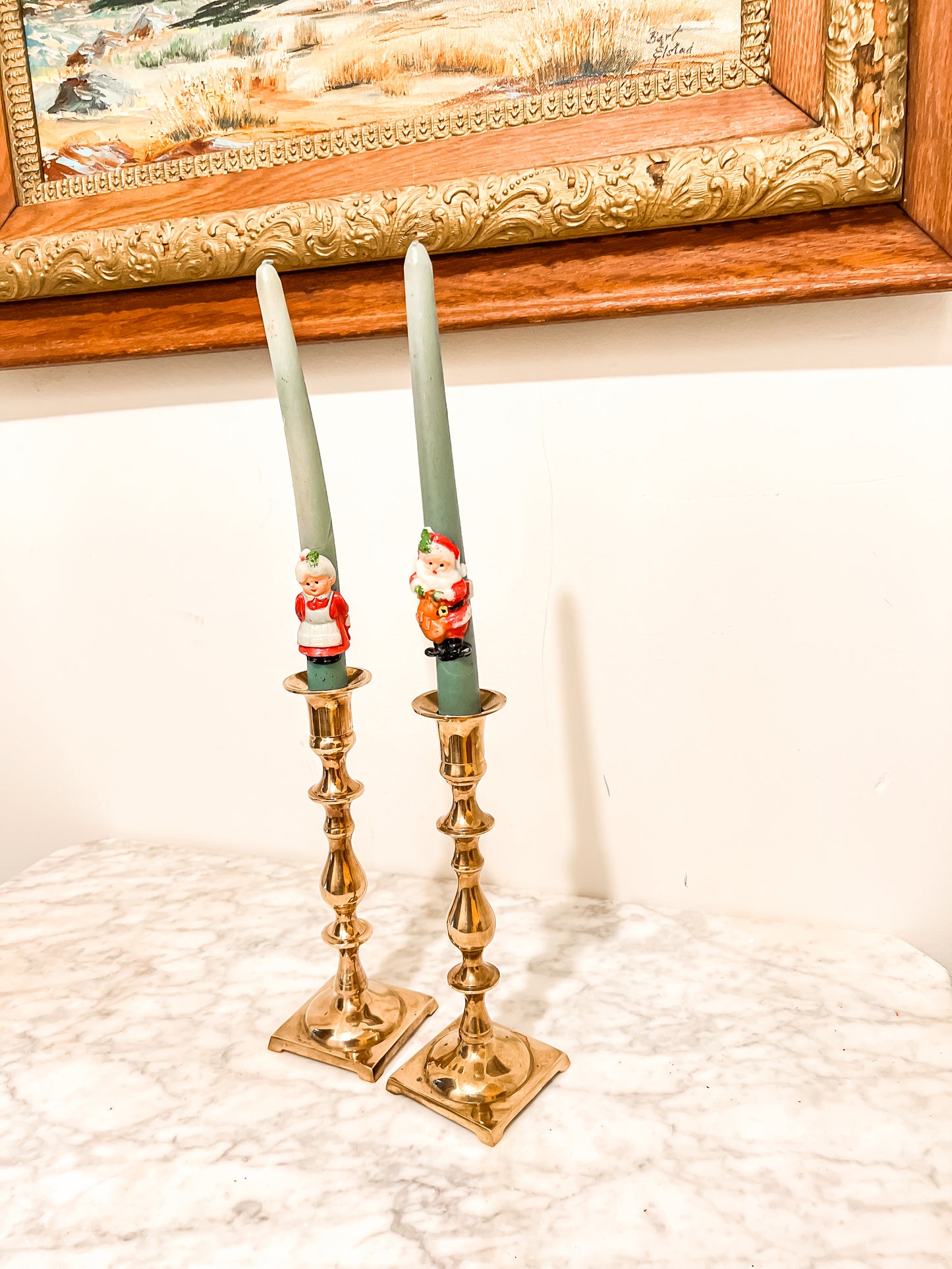 Pair of Vintage Brass Candlestick Holders – Square Base Mid-Century Decor