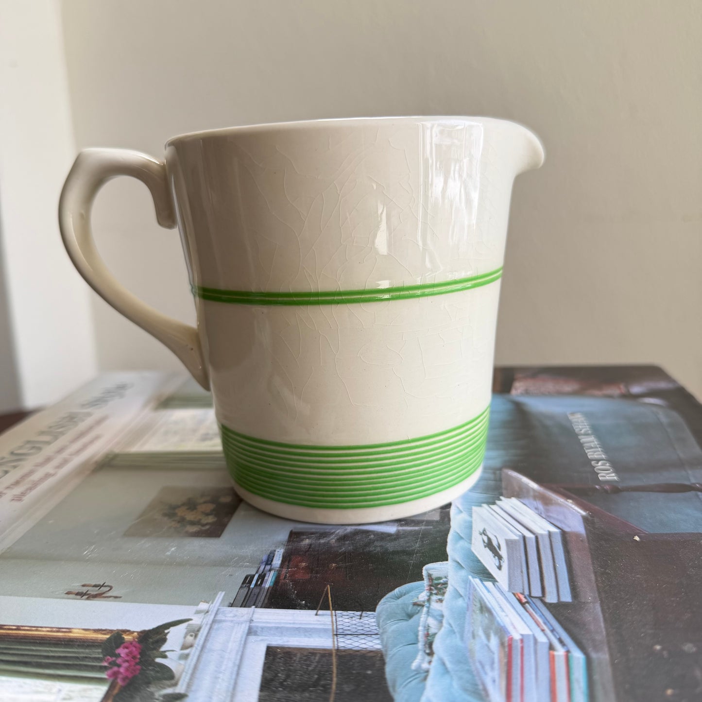 SADLER Kleen Kitchen Ware | 1 Pint Vintage Milk Jug with Green Banding | English Kitchen Pottery