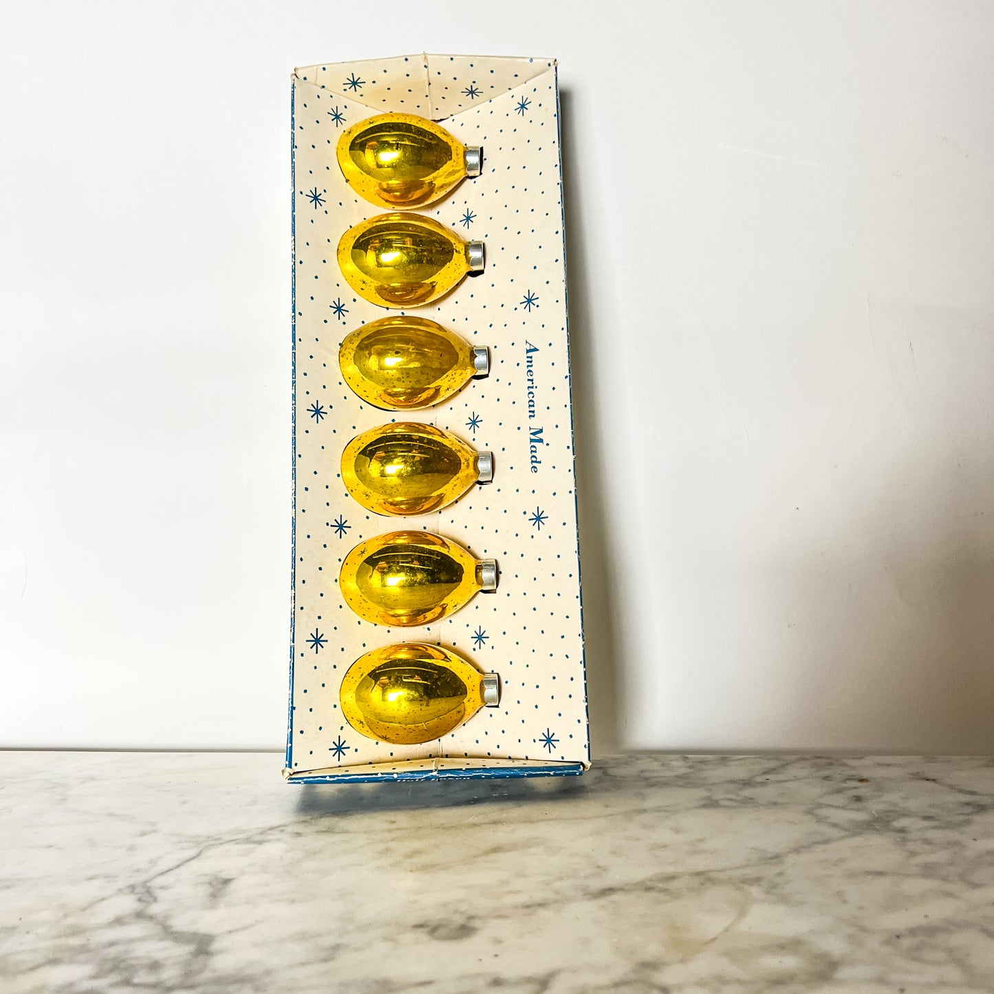 Vintage 50's Paragon Gold Glass Christmas Ornaments in Original Box