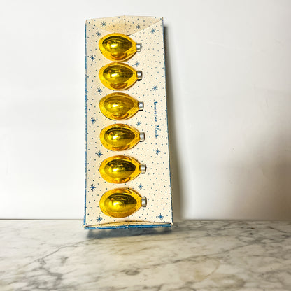 Vintage 50's Paragon Gold Glass Christmas Ornaments in Original Box