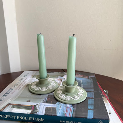 Wedgwood Jasperware Sage Green Short Candleholders