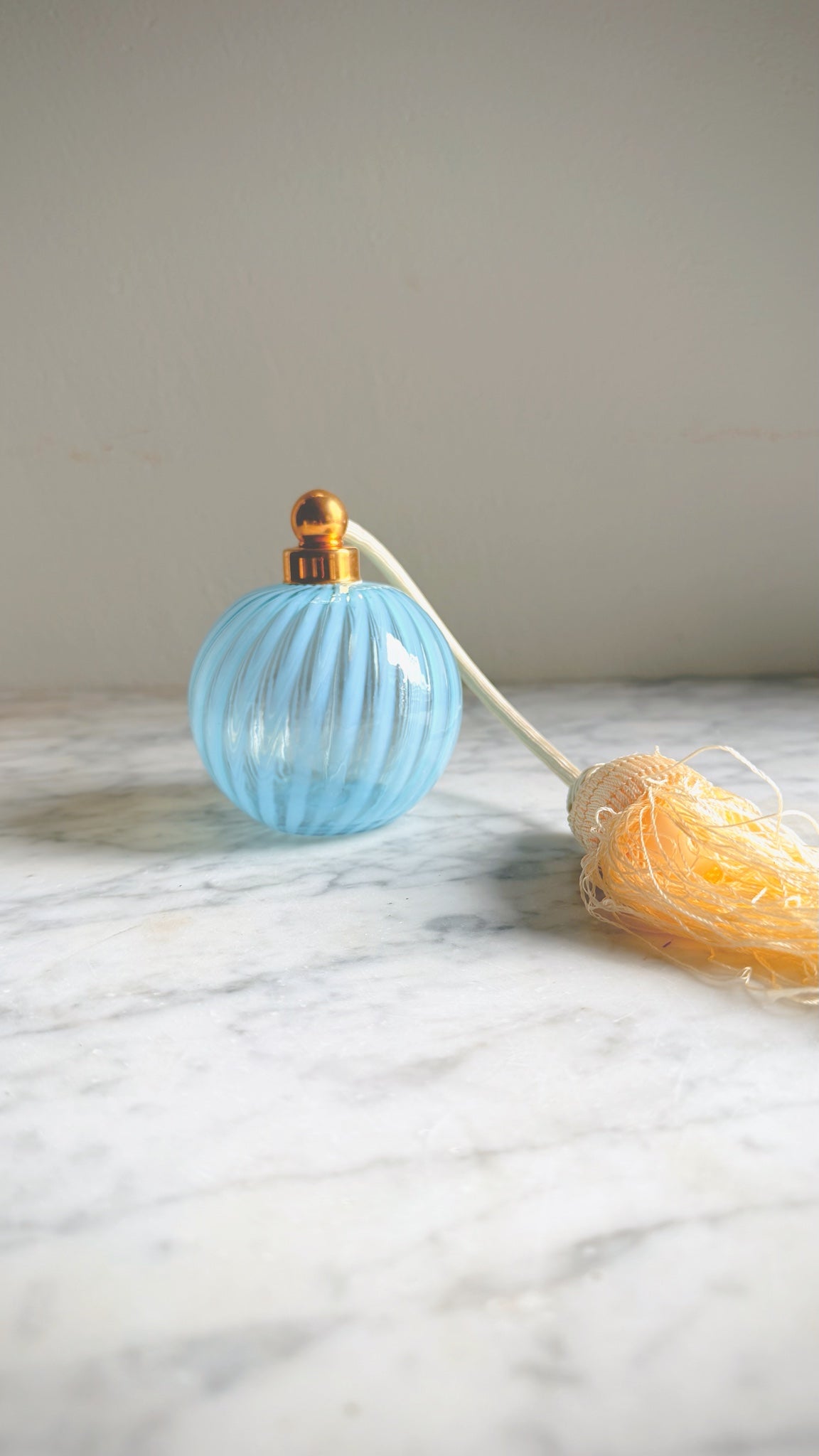 Martinoli Murano Glass Perfume Atomizer Bottle — Light Blue Ribbed