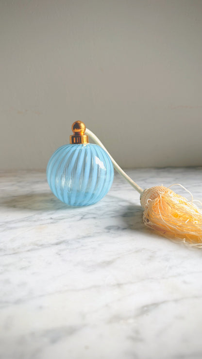 Martinoli Murano Glass Perfume Atomizer Bottle — Light Blue Ribbed