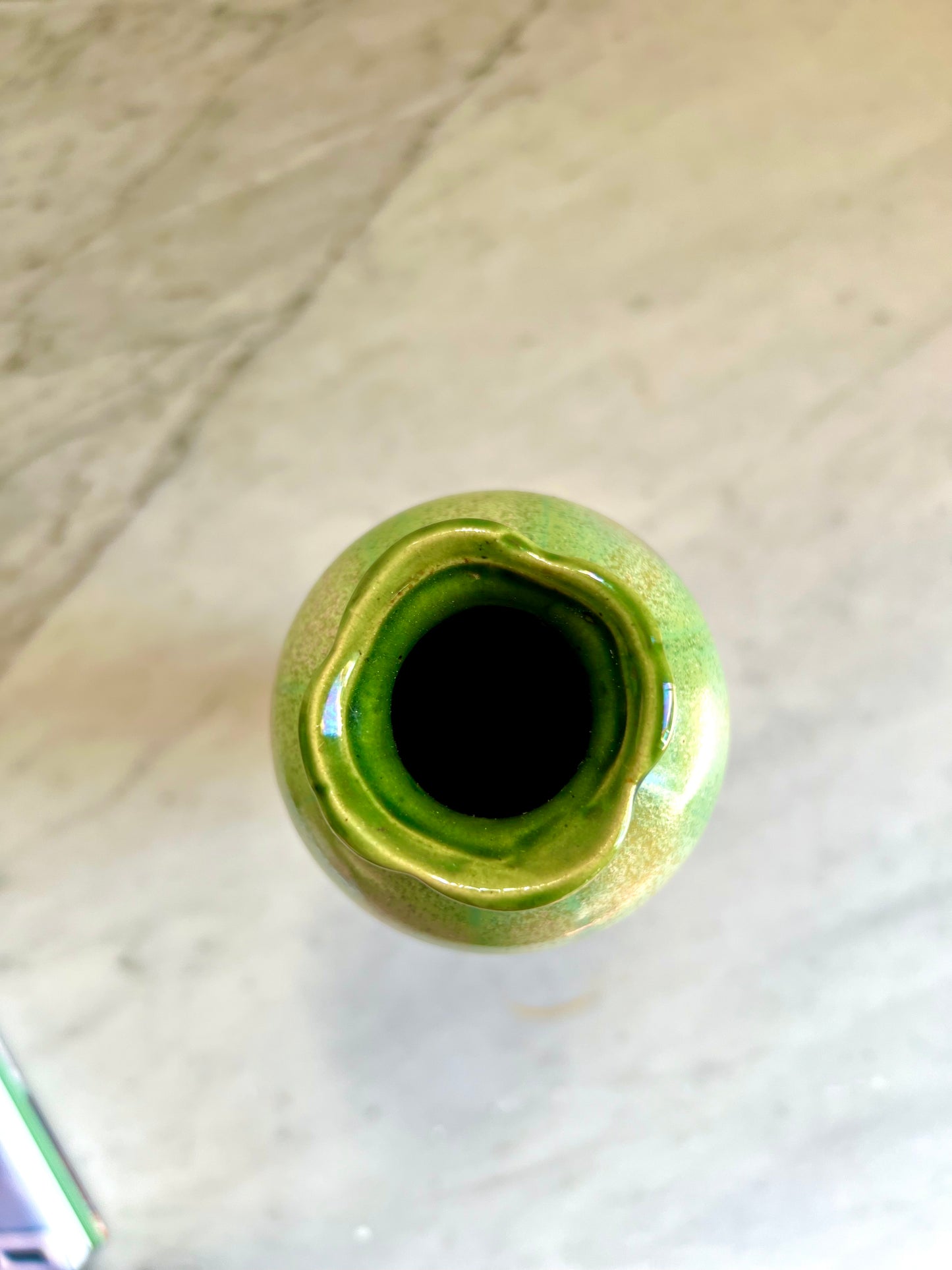 Green & Brown Art Deco Drip Glaze Faience Vase By "Faiencerie De Thulin", Belgium - 1920S