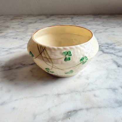 Vintage Belleek Shamrock Basketweave Sugar Bowl