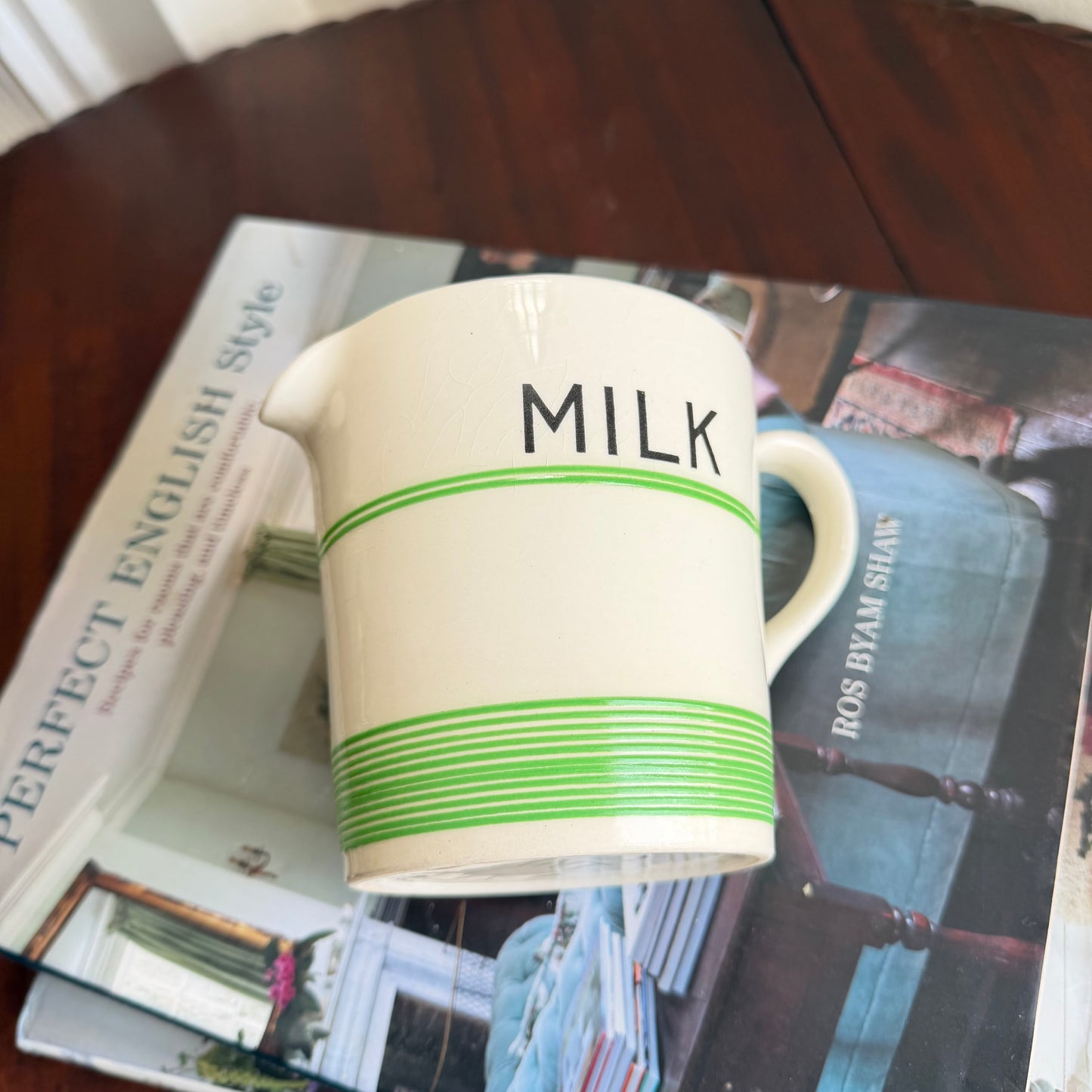 SADLER Kleen Kitchen Ware | 1 Pint Vintage Milk Jug with Green Banding | English Kitchen Pottery