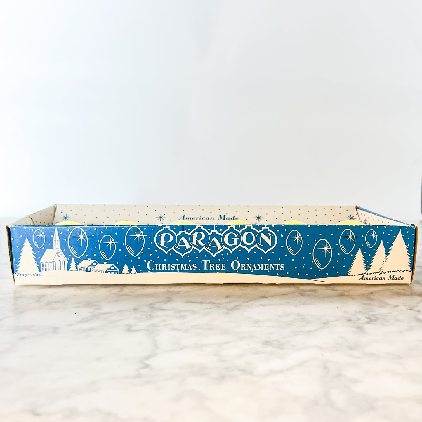 Vintage 50's Paragon Gold Glass Christmas Ornaments in Original Box