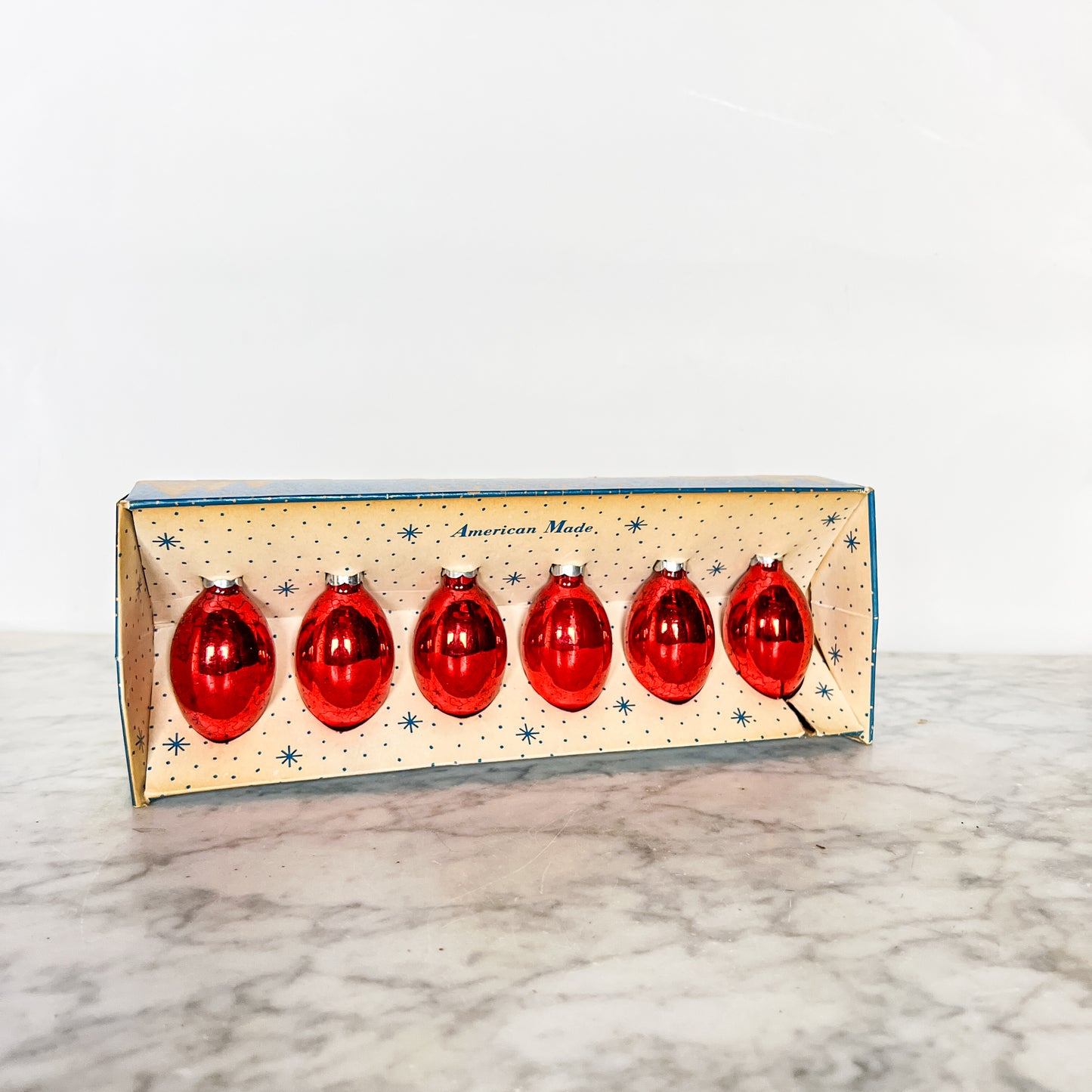 Vintage 50's Paragon Red Glass Christmas Ornaments in Original Box
