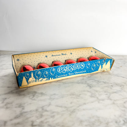 Vintage 50's Paragon Red Glass Christmas Ornaments in Original Box