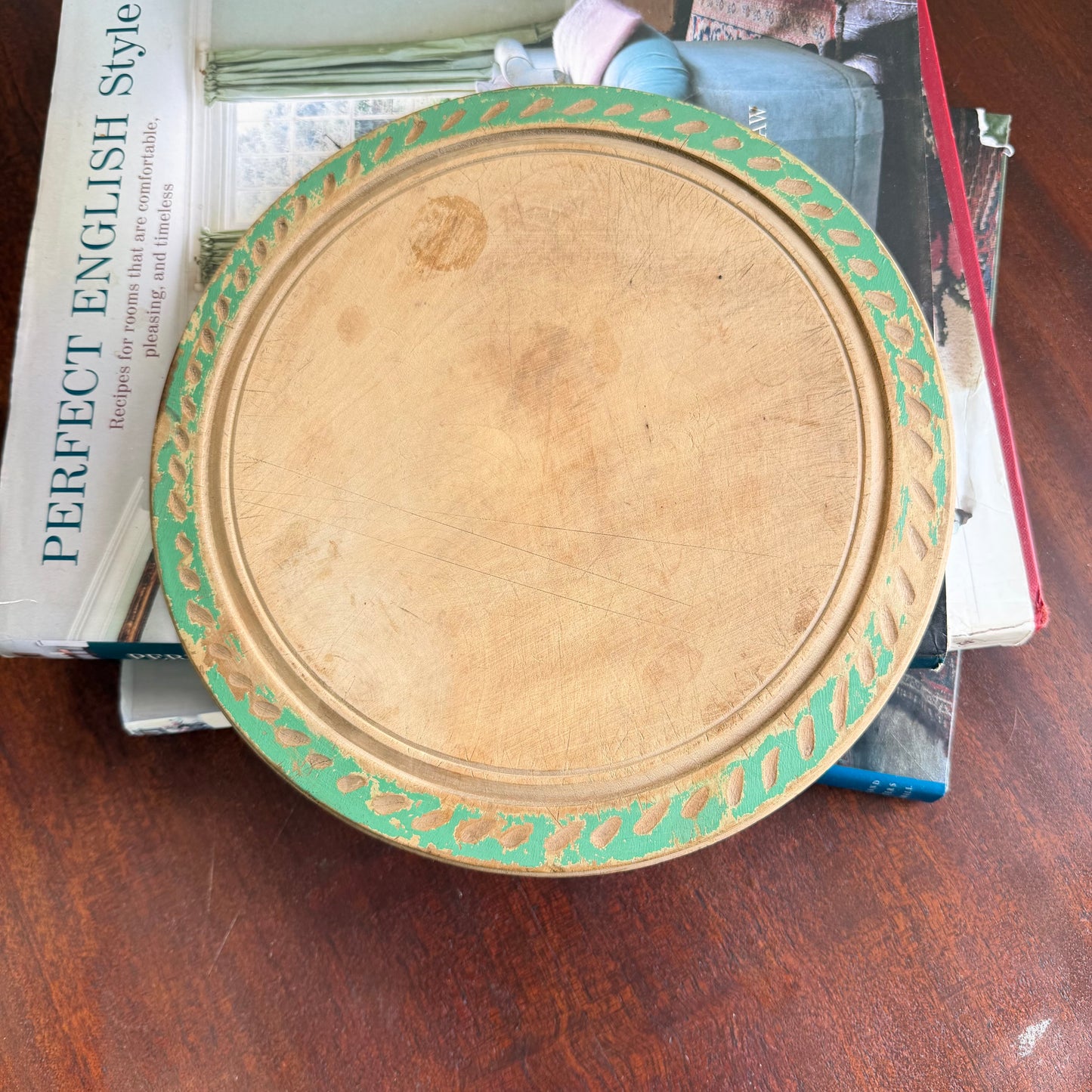 Vintage English Bread Board with Green Band