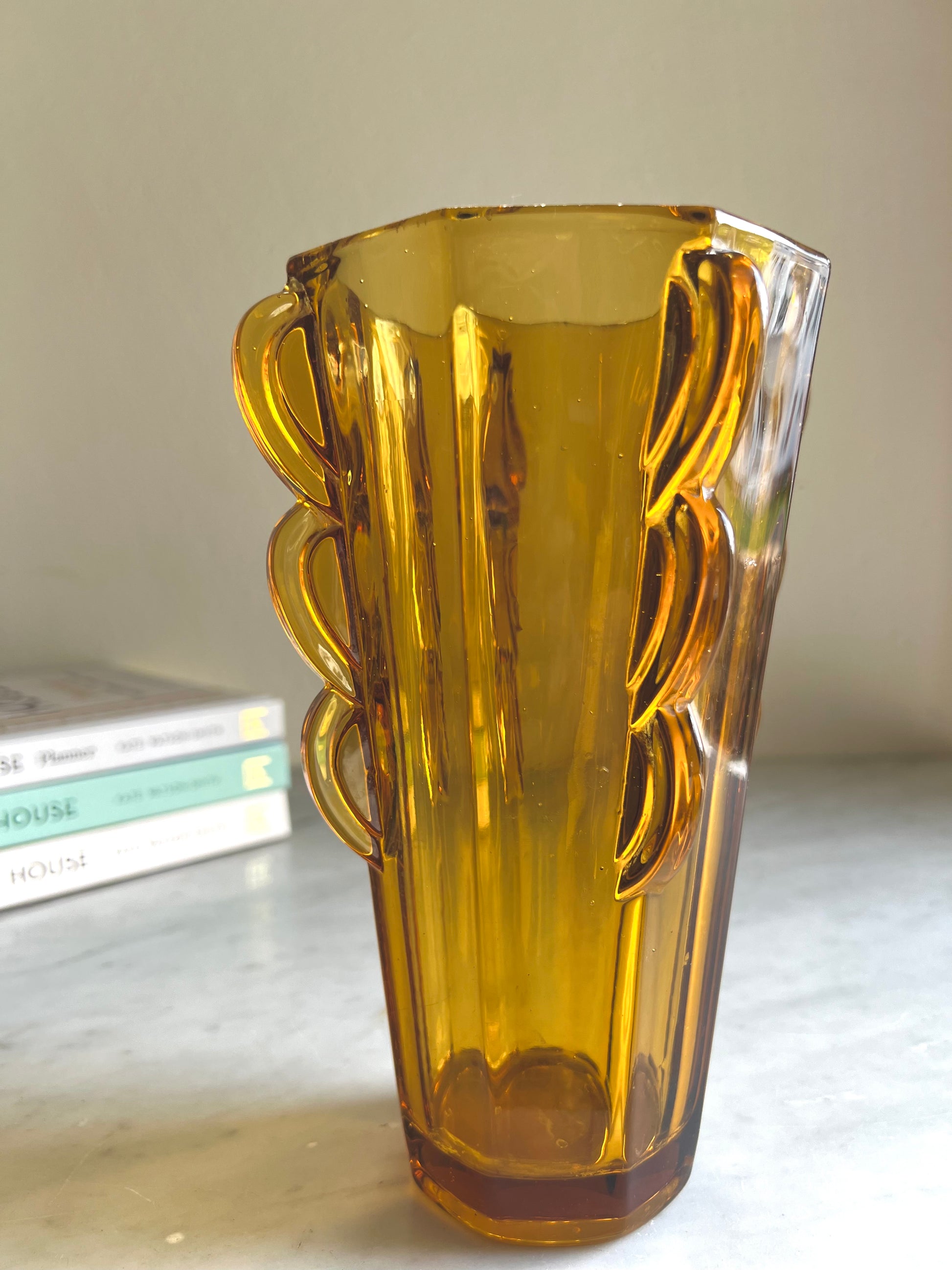 Art Deco Sowerby Octagonal Amber Vase Pattern Number 2597