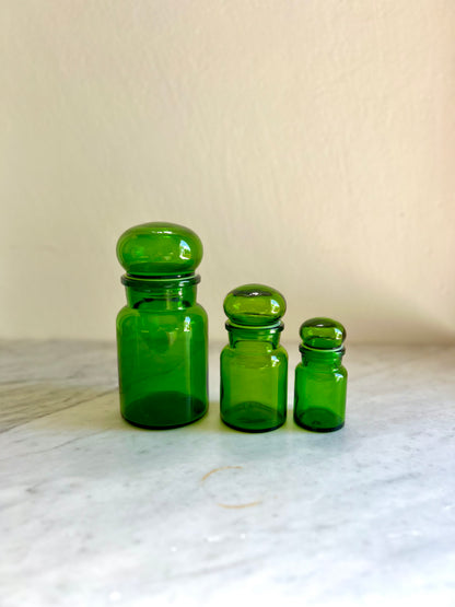 Vintage Green Belgian Apothecary Graduated Glass Set of 3