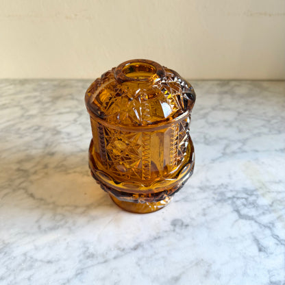 Vintage Indiana Glass Amber Fairy Lamp | Stars & Bars Pattern