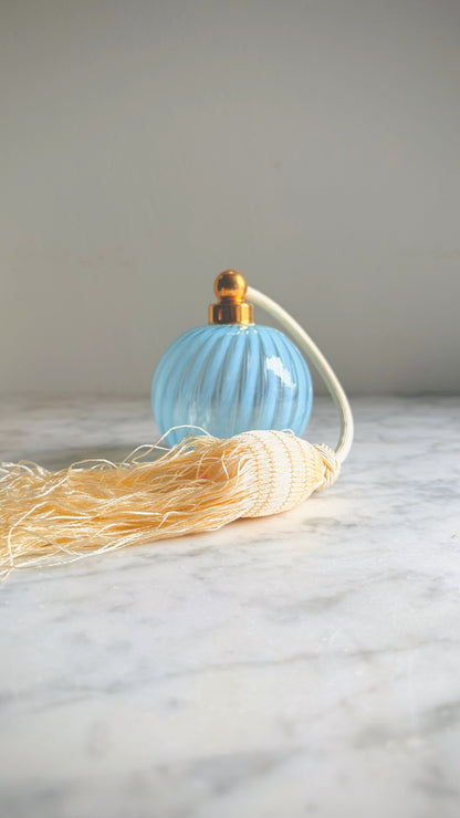 Martinoli Murano Glass Perfume Atomizer Bottle — Light Blue Ribbed