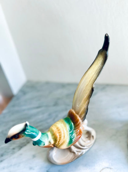 Pair of Mid-Century Modern Ceramic Pheasants | MCM Mantel Figurines