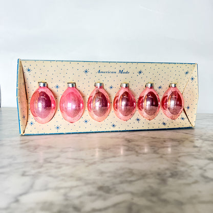 Vintage 50's Paragon Pink Glass Christmas Ornaments in Original Box