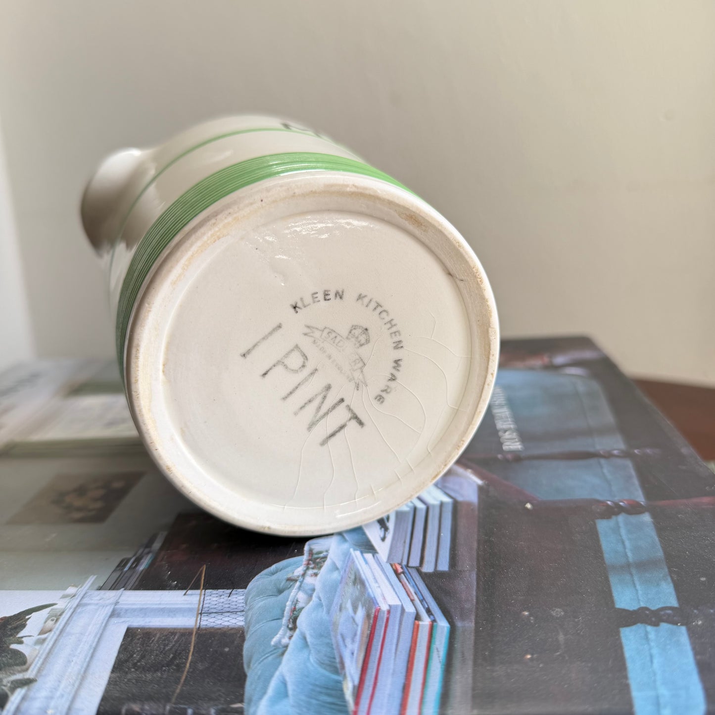 SADLER Kleen Kitchen Ware | 1 Pint Vintage Milk Jug with Green Banding | English Kitchen Pottery