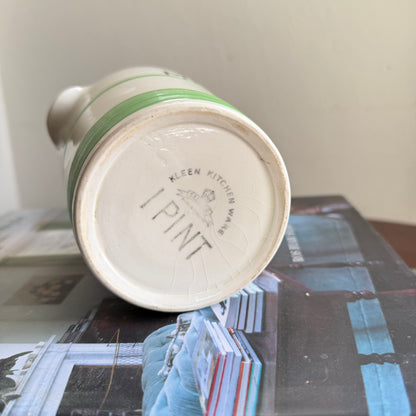 SADLER Kleen Kitchen Ware | 1 Pint Vintage Milk Jug with Green Banding | English Kitchen Pottery