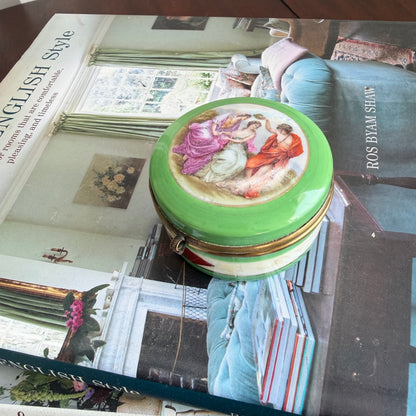 Vintage Green Trinket Box with Classical Scene | Vanity Box
