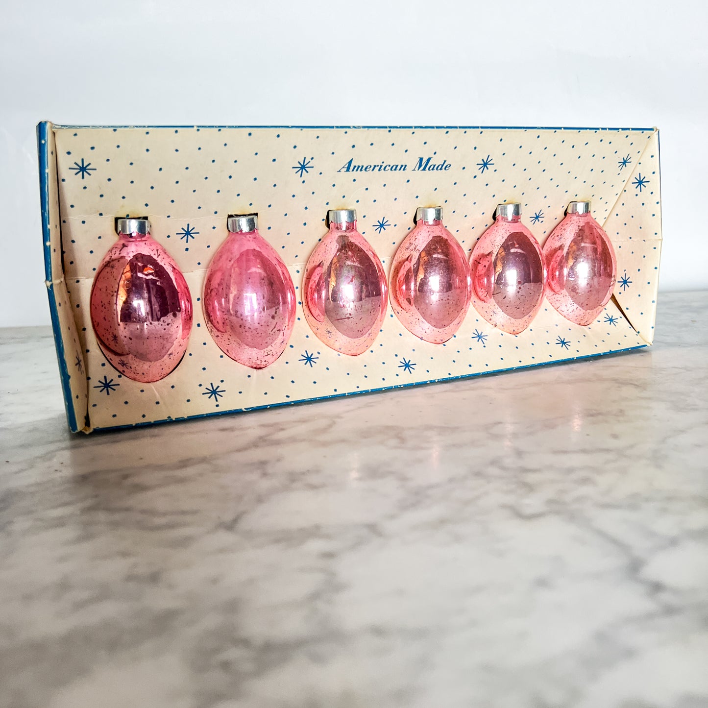 Vintage 50's Paragon Pink Glass Christmas Ornaments in Original Box
