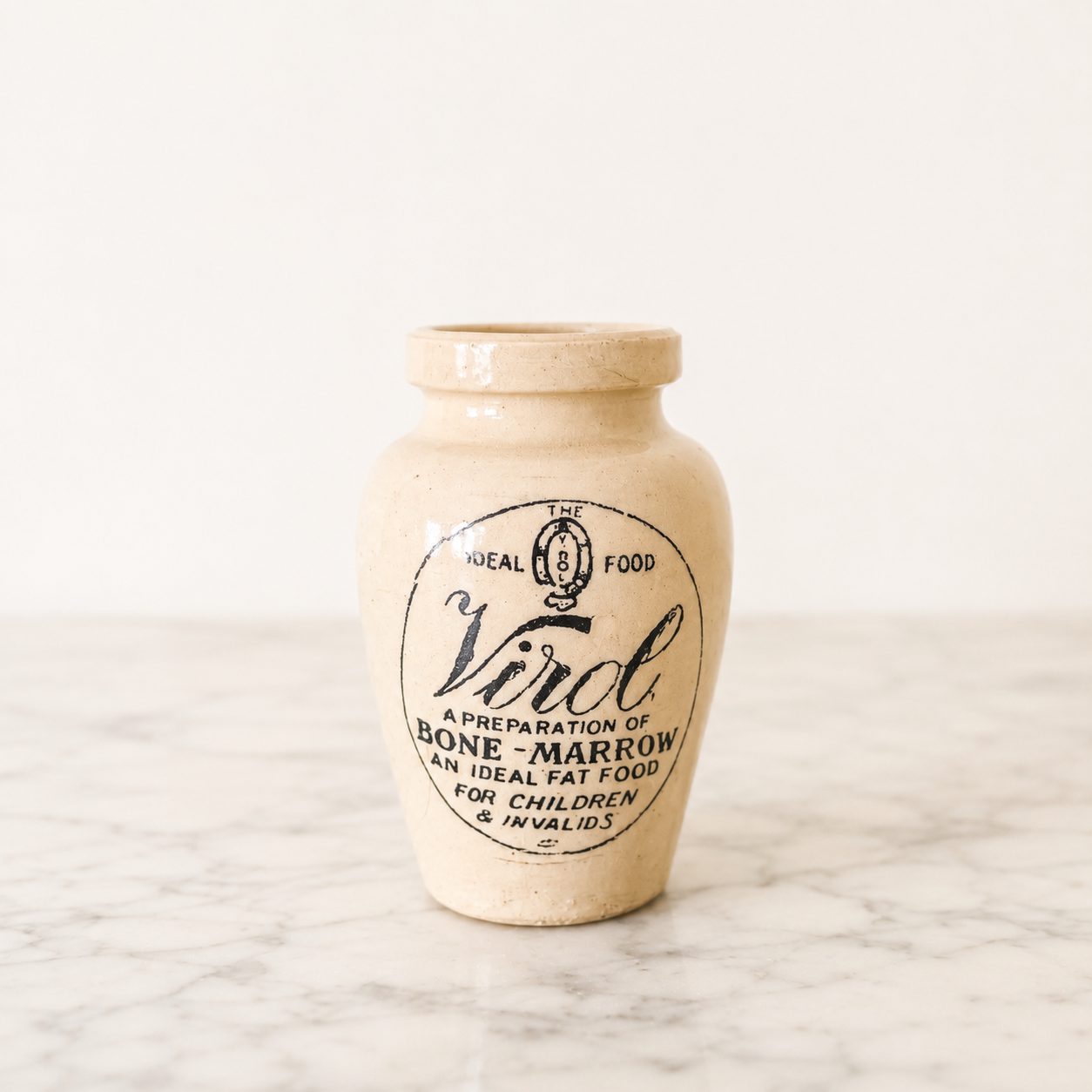 Vintage Virol Bone Marrow Jar – English Stoneware Advertising Pot