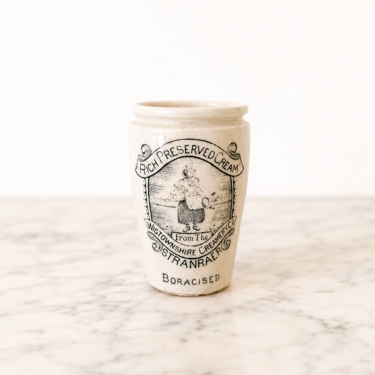 Vintage Stranraer Preserved Cream Pot – Small English Advertising Stoneware Jar