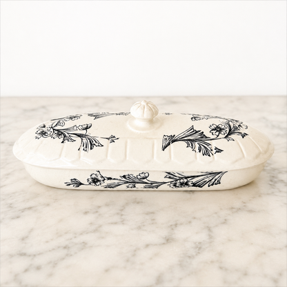 Vintage Black & White Transferware Ceramic Toothbrush Holder
