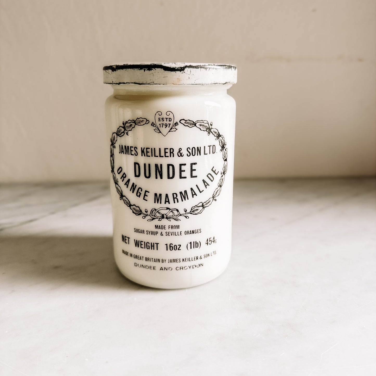 James Keiller & Son Dundee Orange Marmalade Pot - Milk Glass