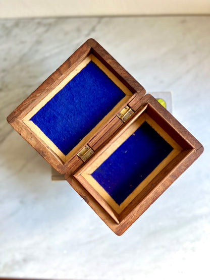 Indian Hand Carved Wooden Trinket Box with Inlay