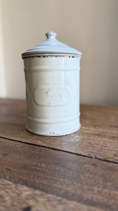 Vintage French 'Cafe' Coffee Enamelware Canister with Lid | Farmhouse Kitchen Storage