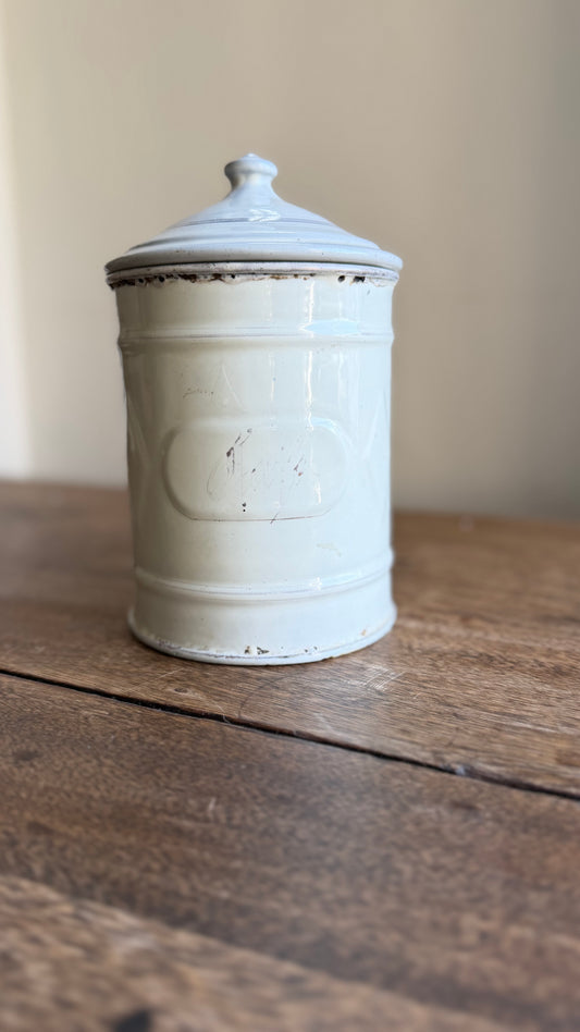Vintage French 'Cafe' Coffee Enamelware Canister with Lid | Farmhouse Kitchen Storage