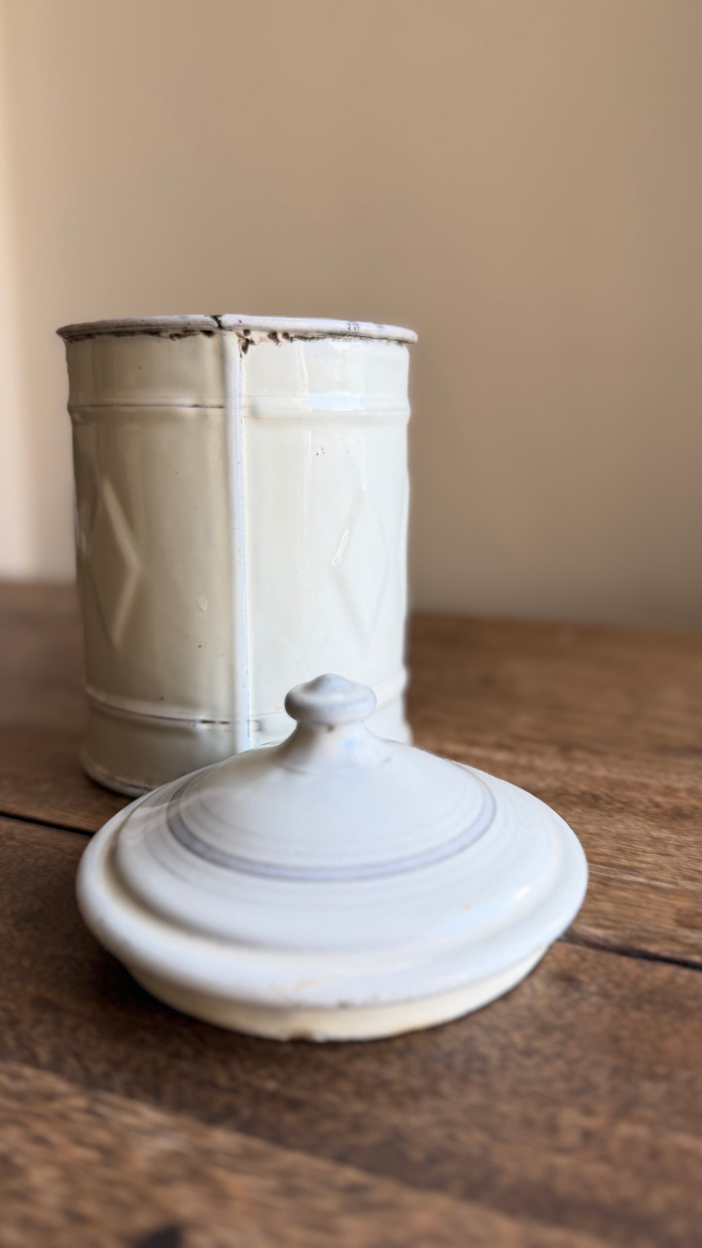 Vintage French 'Cafe' Coffee Enamelware Canister with Lid | Farmhouse Kitchen Storage