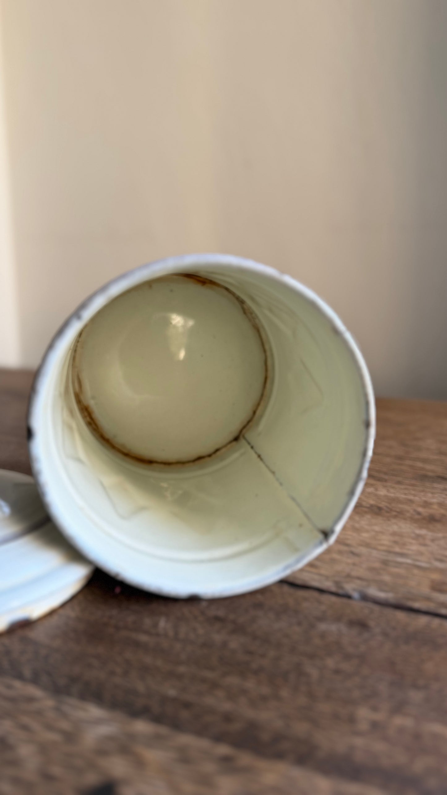 Vintage French White Enamel Sucre Canister with Lid | Sugar Storage