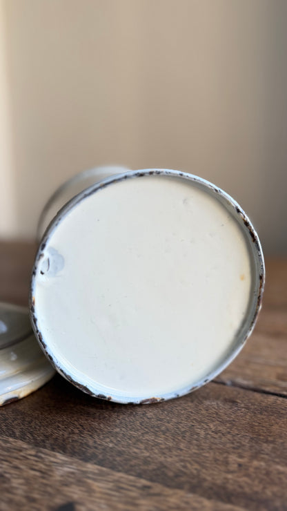 Vintage French White Enamel Sucre Canister with Lid | Sugar Storage