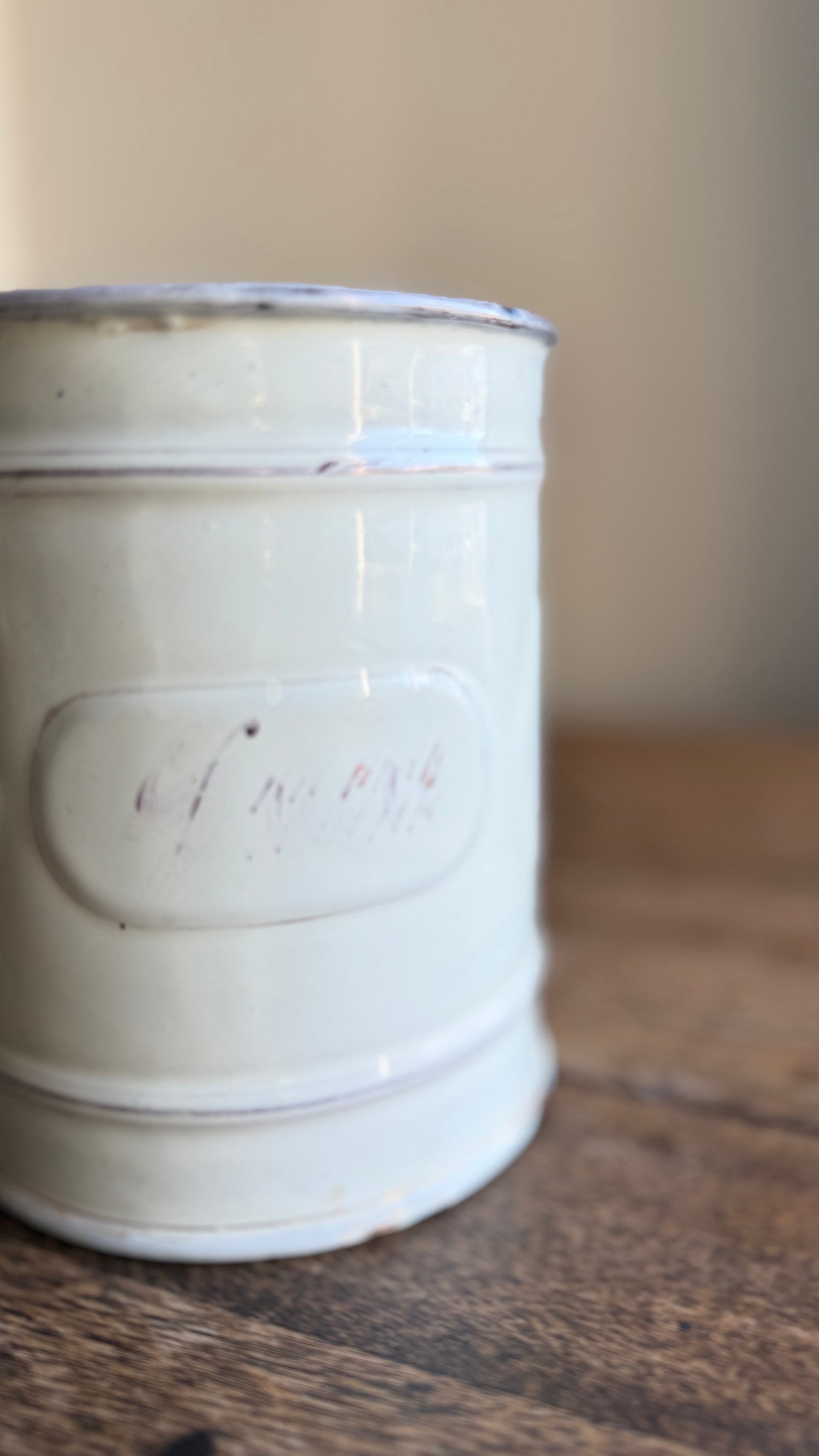 Vintage French White Enamel Sucre Canister with Lid | Sugar Storage