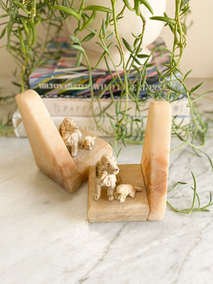 alabaster dog bookends