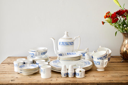 CoalPort Revelry Dinnerware Set, 40 pc Blue and White Bone China Dinner Set, Wedding China, Bridgerton china