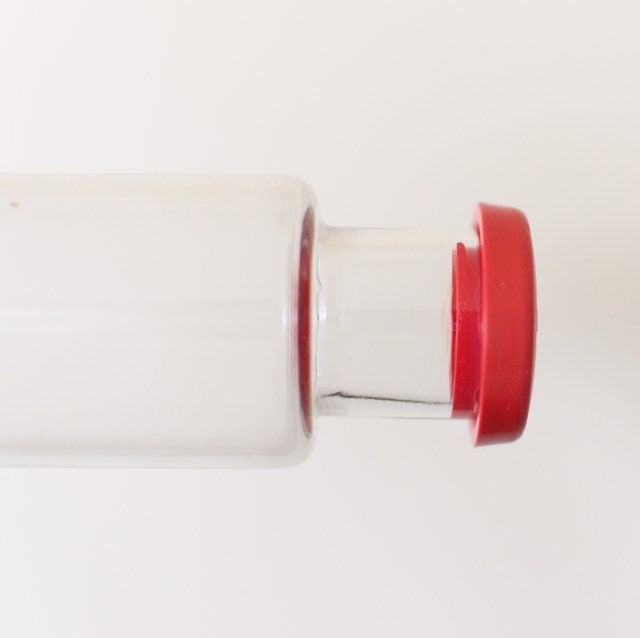 JAJ Pyrex Glass Pastry Rolling Pin with Red end caps, Collectible Pyrex Glass, 13" Hollow Glass, Made in England, Birthday Gift