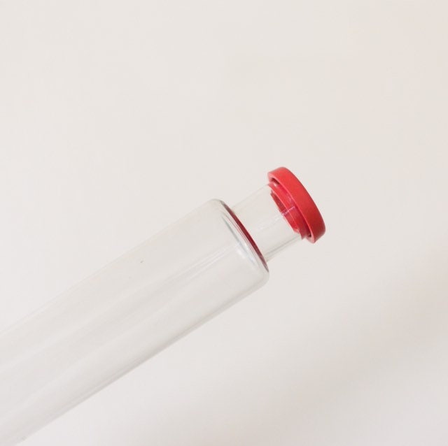 JAJ Pyrex Glass Pastry Rolling Pin with Red end caps, Collectible Pyrex Glass, 13" Hollow Glass, Made in England, Birthday Gift