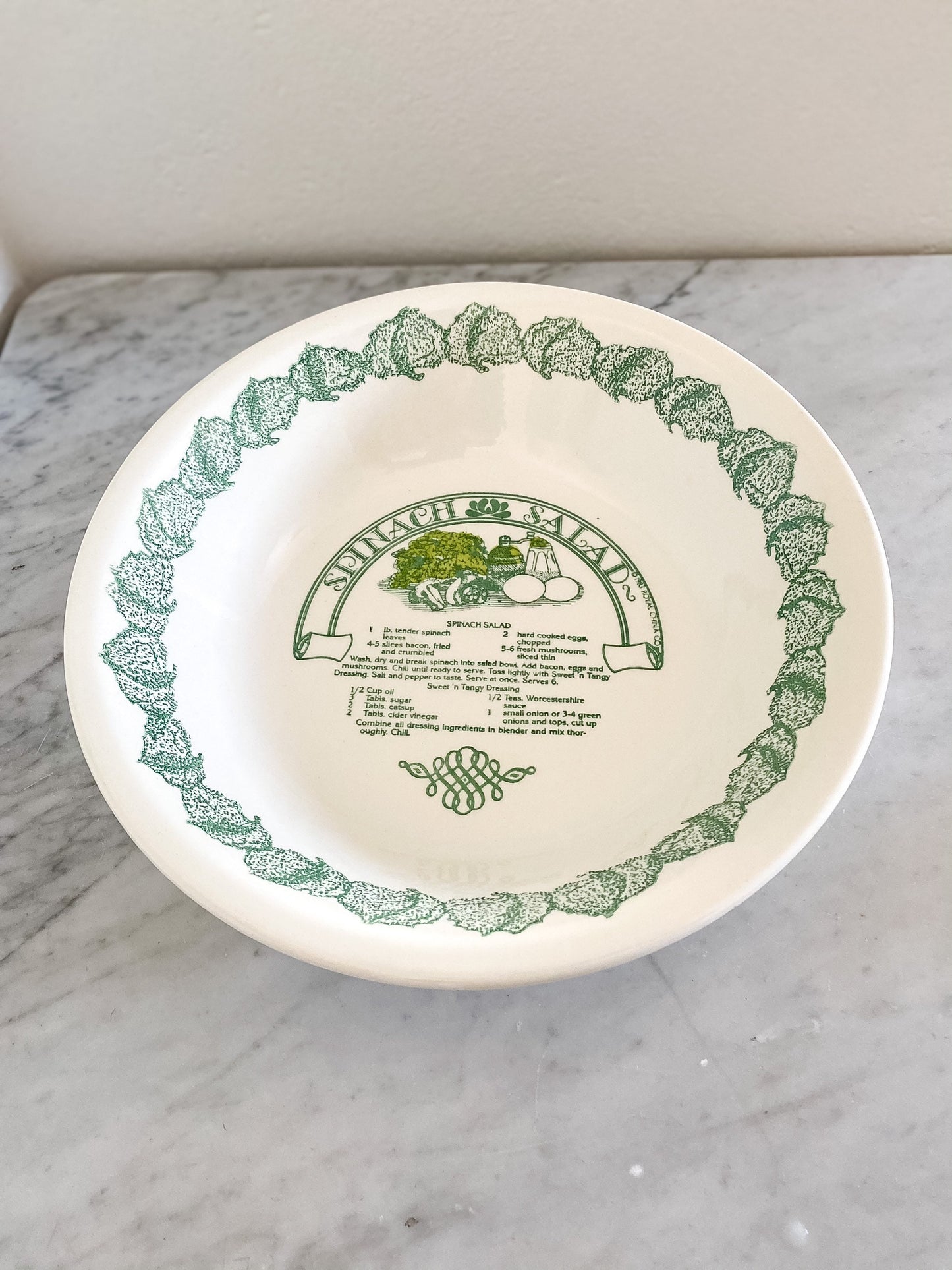 Vintage Garden Classics Salad Bowl: Spinach Salad Recipe Serving Dish