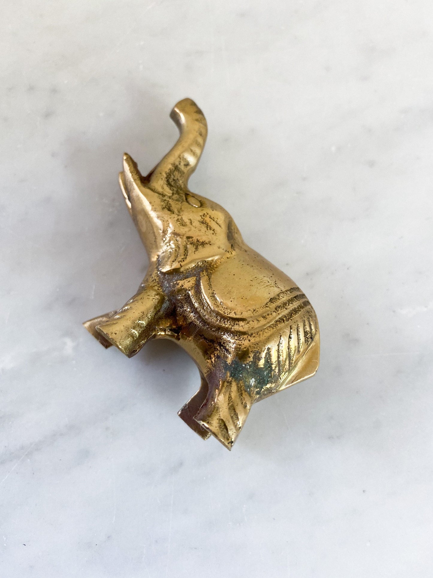 Trio of Vintage Brass Elephants Figurine Good Luck Charms