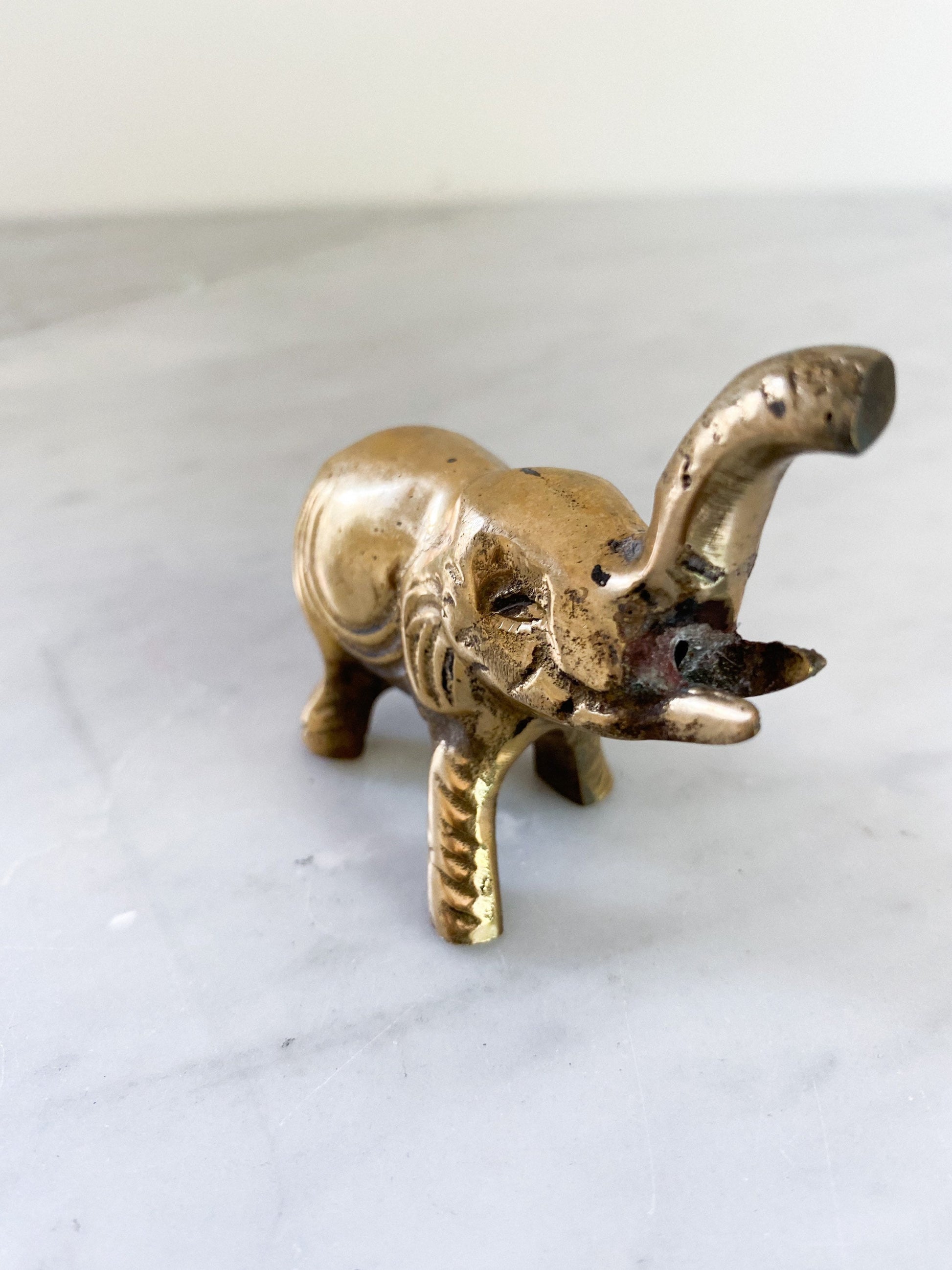 Trio of Vintage Brass Elephants Figurine Good Luck Charms