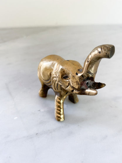 Trio of Vintage Brass Elephants Figurine Good Luck Charms